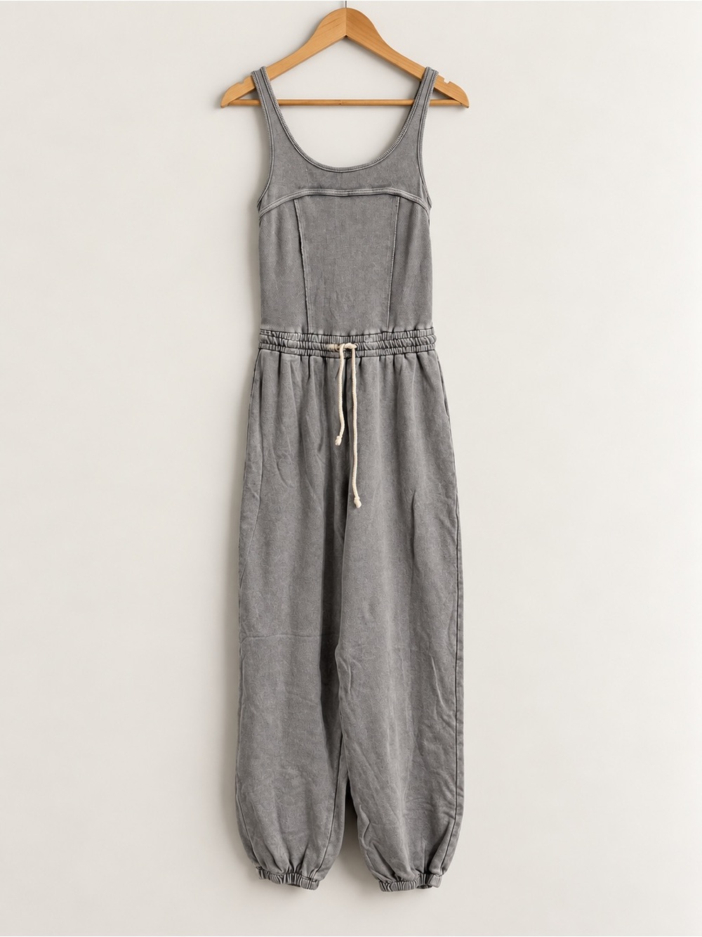 Washed Gray Tank Jumpsuit with Drawstring Waist